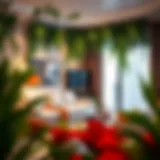 Lush artificial vines adorning a modern living room