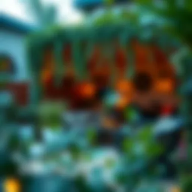 Outdoor patio decorated with artificial vines creating a cozy ambiance