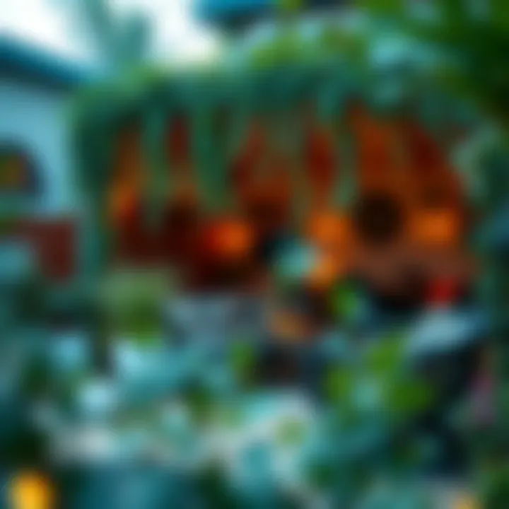 Outdoor patio decorated with artificial vines creating a cozy ambiance