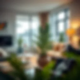 Stylish modern fern holder in a contemporary living room