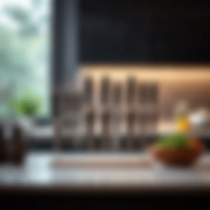 Sleek Kitchen Display with Metal Knife Magnets Sleek display of metal knife magnets enhancing kitchen aesthetics