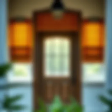 Stylish installation of Roman shades on a back door