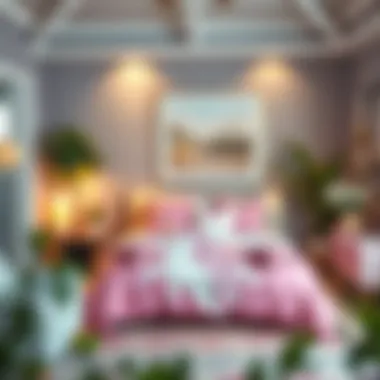 Complementary Decor with Unicorn Bed Cover A styled living space featuring a unicorn bed cover, incorporating complementary decor elements.