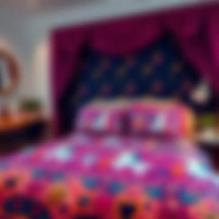 Intricate Patterns of Unicorn Bed Cover A beautifully designed unicorn bed cover featuring intricate patterns and vibrant colors.