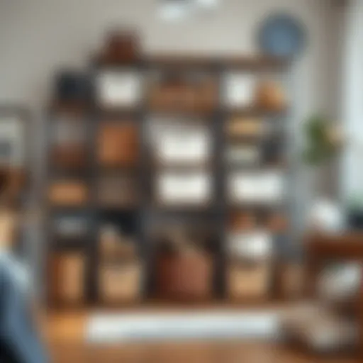 Aesthetic arrangement of various shelving storage bins in a modern living space