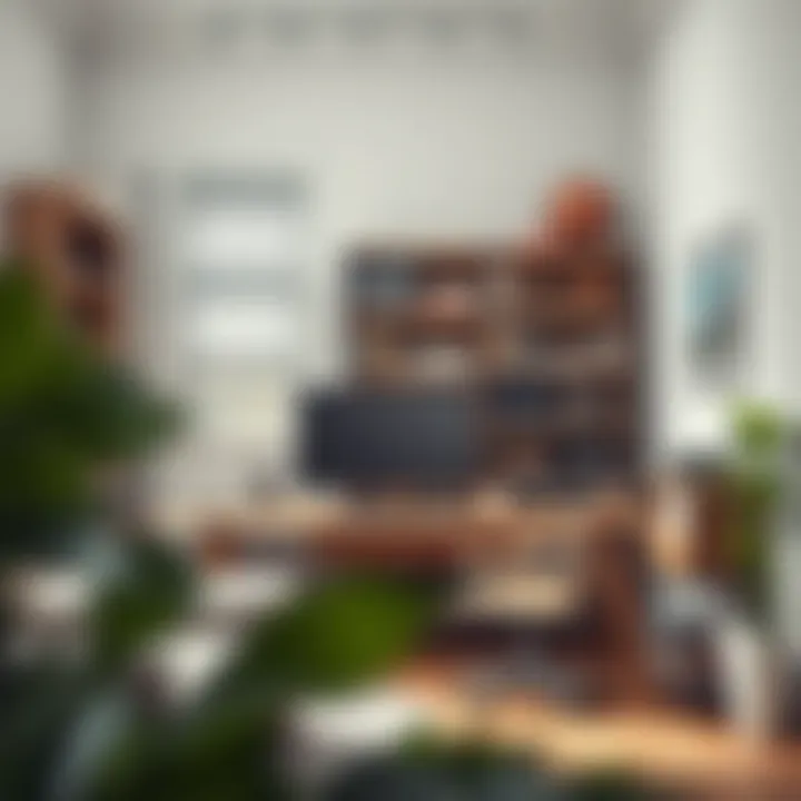 Efficient Organization in Home Office Organized home office featuring functional shelving storage bins