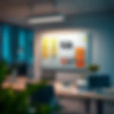 Office Setup with Magnetic Task Board An organizational setup featuring a magnetic task board in an office environment