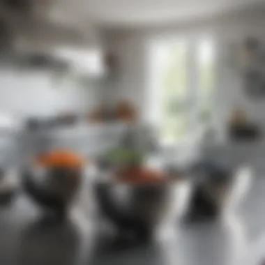 Stainless steel bowls elegantly arranged on a kitchen countertop