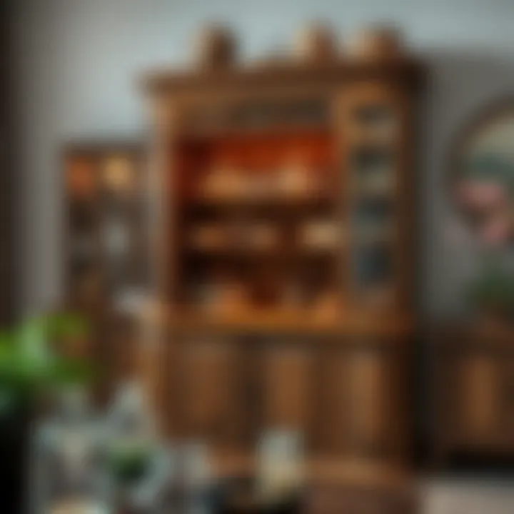 Rustic wooden display cabinet filled with artisanal products