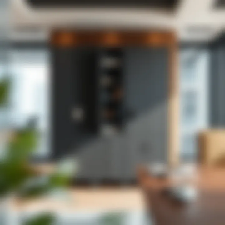 A stylish lockable storage cabinet displayed in a modern office setting