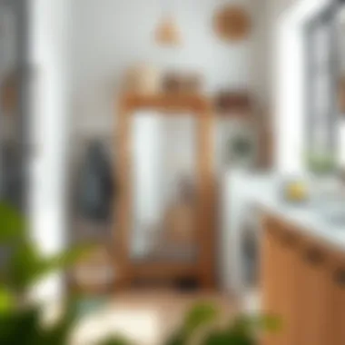 Stylish wooden drying rack in a modern laundry room