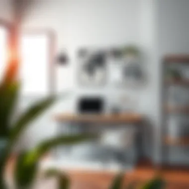 Stylish wall-mounted table in a minimalist home office