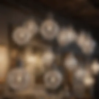 Variety of vintage crystal light fixtures displayed in an antique shop