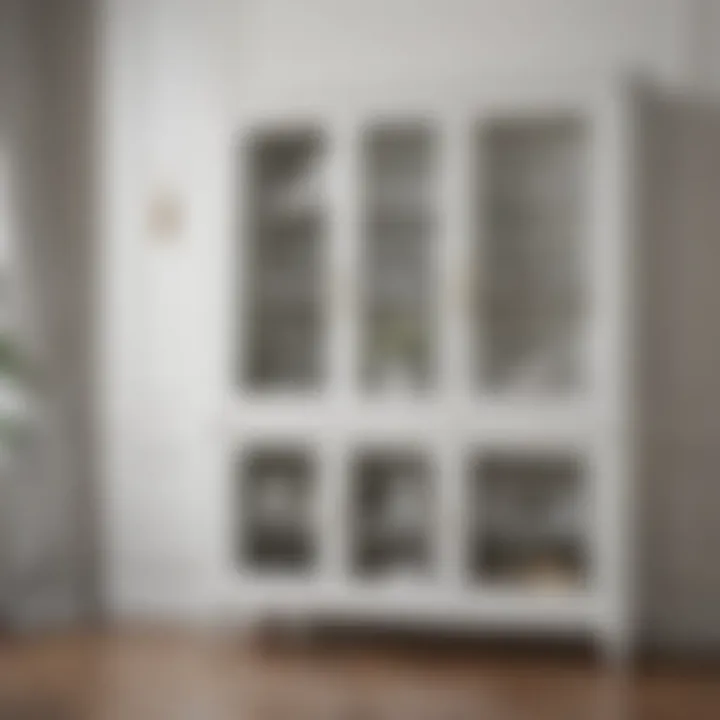 Elegant white cabinet with glass doors showcasing decorative items