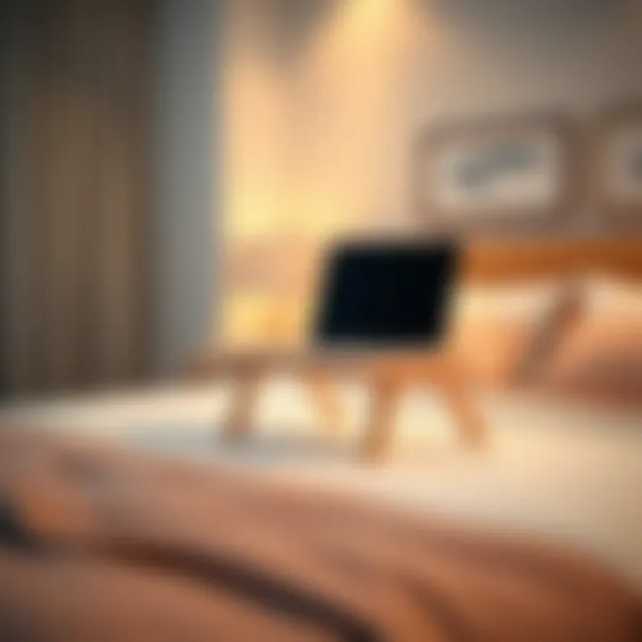 Elegant Design for Comfort Elegant wooden laptop stand on a cozy bed