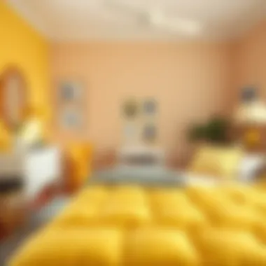 Colorful bedroom layout featuring a yellow twin XL quilt