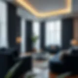 Luxurious velvet curtains in a modern living room