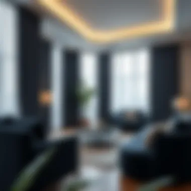 Luxurious velvet curtains in a modern living room