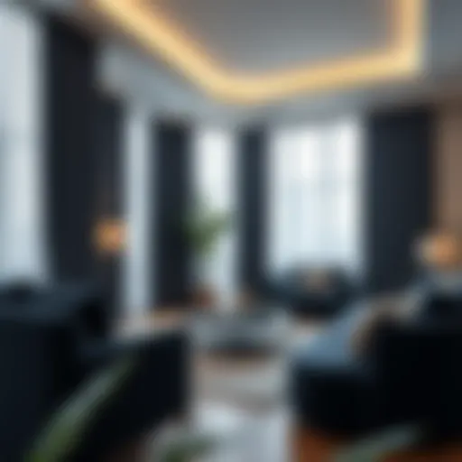 Luxurious velvet curtains in a modern living room