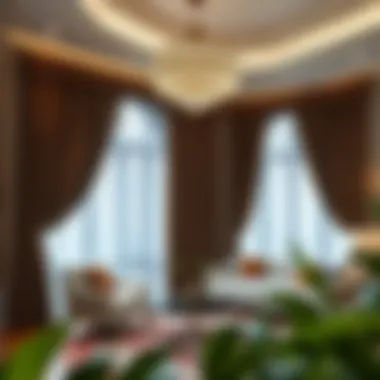 Stylish interior showcasing velvet curtains with elegant drapery
