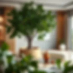 Lush artificial fig tree in a modern living room setting