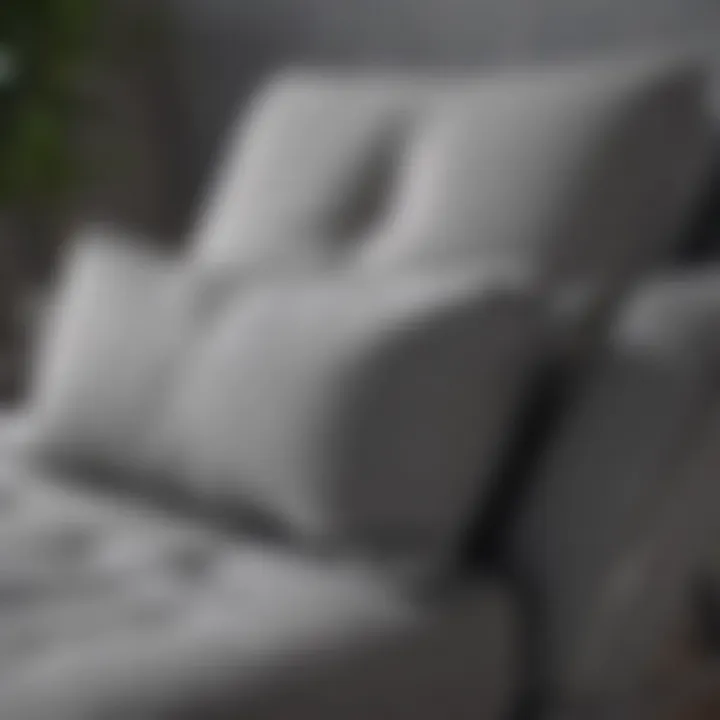 Close-up of gray lounge chair with cushions