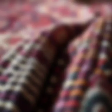 Close-up of the texture and patterns of a handwoven Persian rug