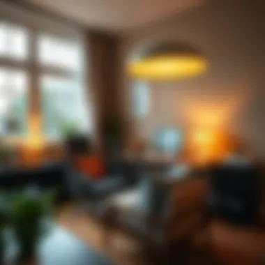 Cozy workspace with warm-toned lighting