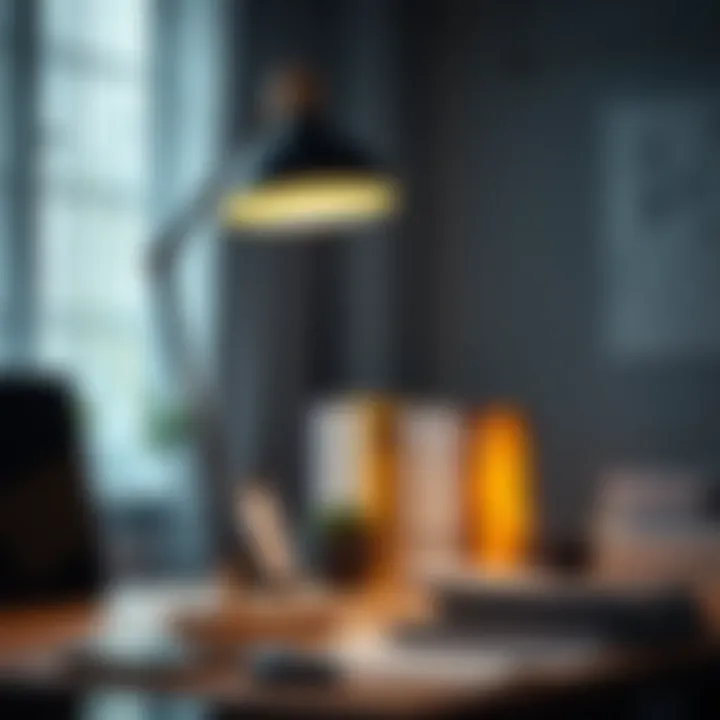 Elegant desk lamp enhancing workspace atmosphere