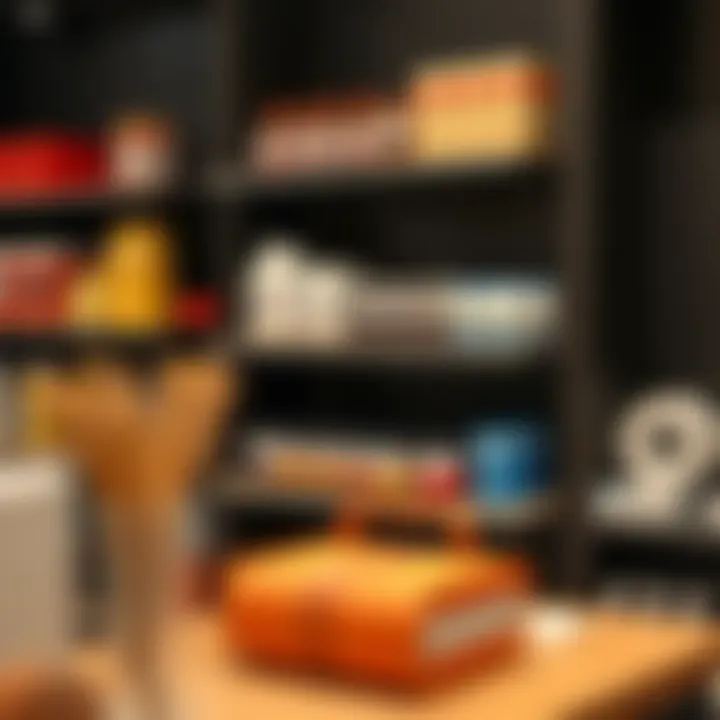 Multi-Level Product Arrangement Creative arrangement of products on a multi-level shelf