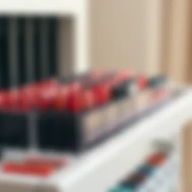 Colorful acrylic lipstick organizer displaying a variety of shades