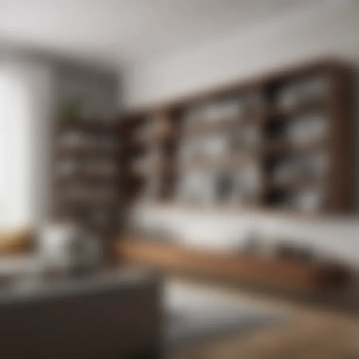 Stylishly designed sliding shelves integrated into living room decor