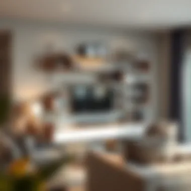 Stylish wall-mounted shelving unit in a living room