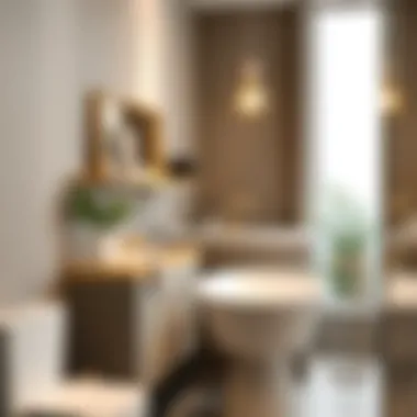 Brushed Brass in Contemporary Bathroom Design Modern bathroom showcasing brushed brass shelf elements in decor