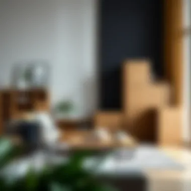 Contemporary Living Room with Modular Storage Stylish modular wooden storage cubes arranged in a contemporary living room