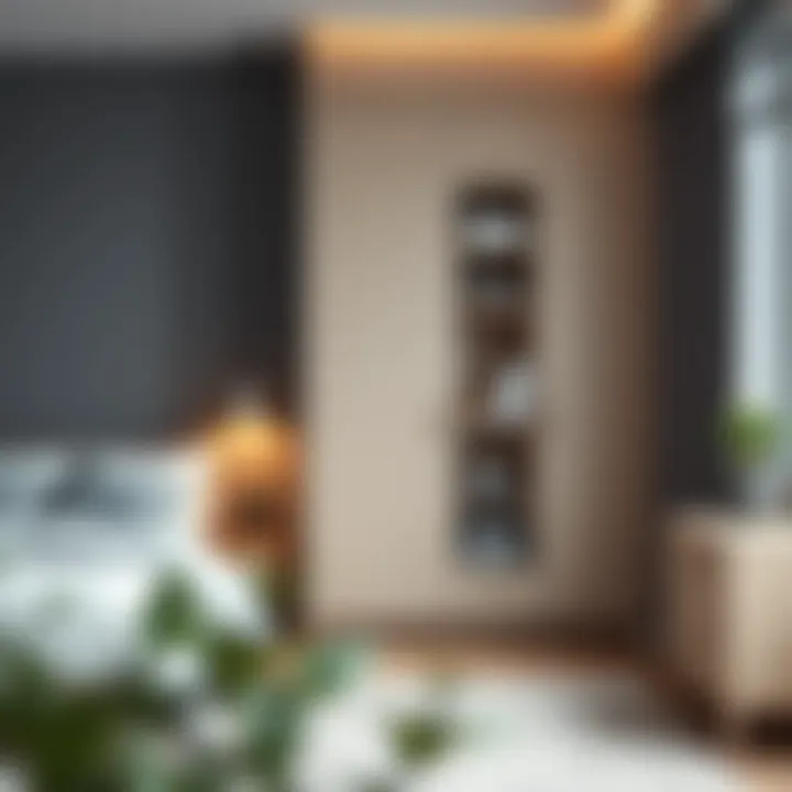 Narrow Organizer in a Minimalist Bedroom Sleek narrow organizer enhancing a minimalist bedroom