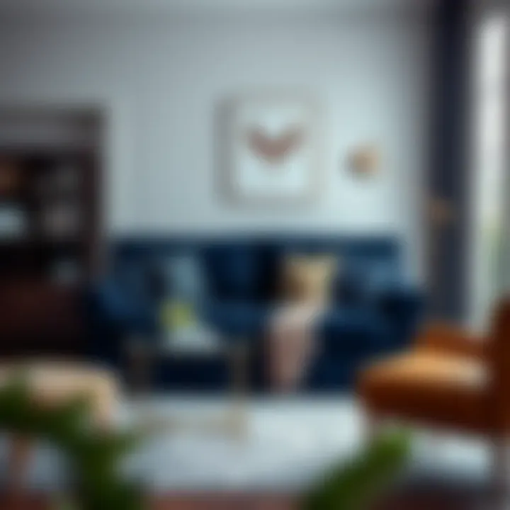 Elegant navy blue loveseat slipcover enhancing a cozy living room setting