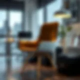 Elegant office chair with gold legs in a modern workspace