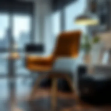 Elegant office chair with gold legs in a modern workspace