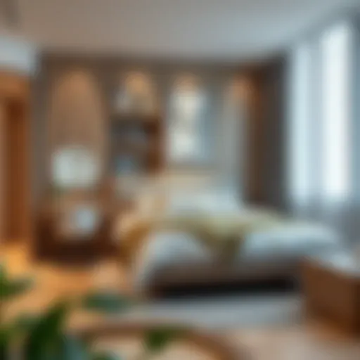 Compact bedroom arrangement showcasing multifunctional furniture