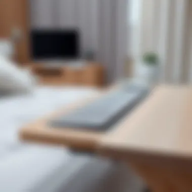 Adjustable Features of Keyboard Trays Close-up of a keyboard tray's adjustable features