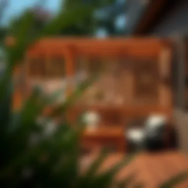 Modern wooden privacy screen on a patio deck