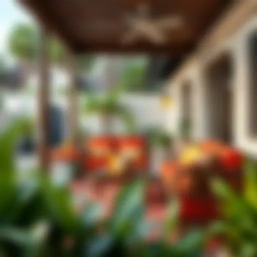 Elegant patio furniture arrangement with vibrant cushions