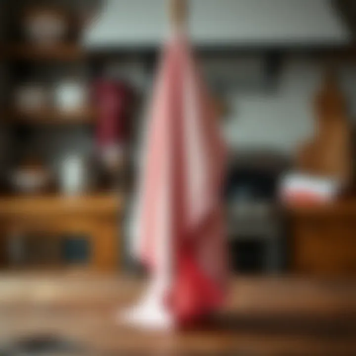 Elegant pink kitchen towel displayed on a rustic wooden surface