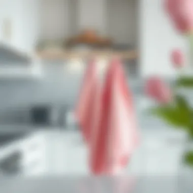 Soft pink kitchen towels hanging in a modern kitchen setup