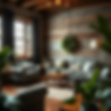 Cozy rustic living room showcasing a vintage sofa set