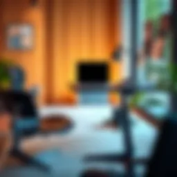 Ergonomic standing desk setup with a laptop and office accessories