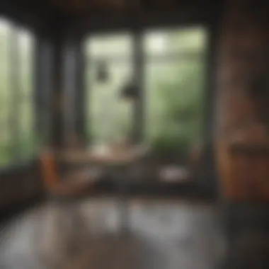 Steel framed dining chair positioned in a rustic interior environment