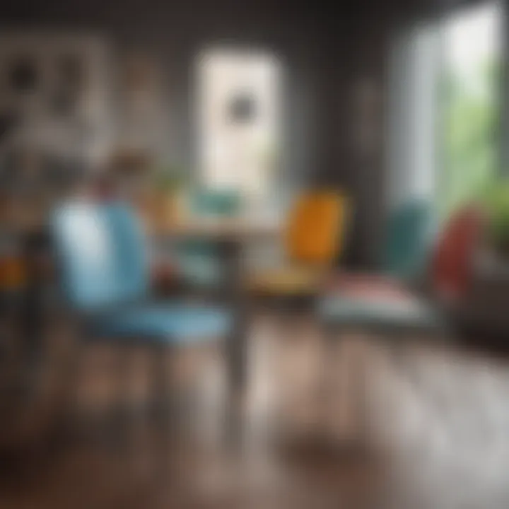 Variety of steel framed dining chairs showcasing different styles and colors