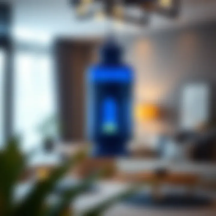 Artistic blue lantern displayed in a modern interior